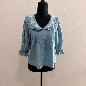 Sea New York Light Blouse Floral Embroidery Crochet Cottagecore Romantic Top